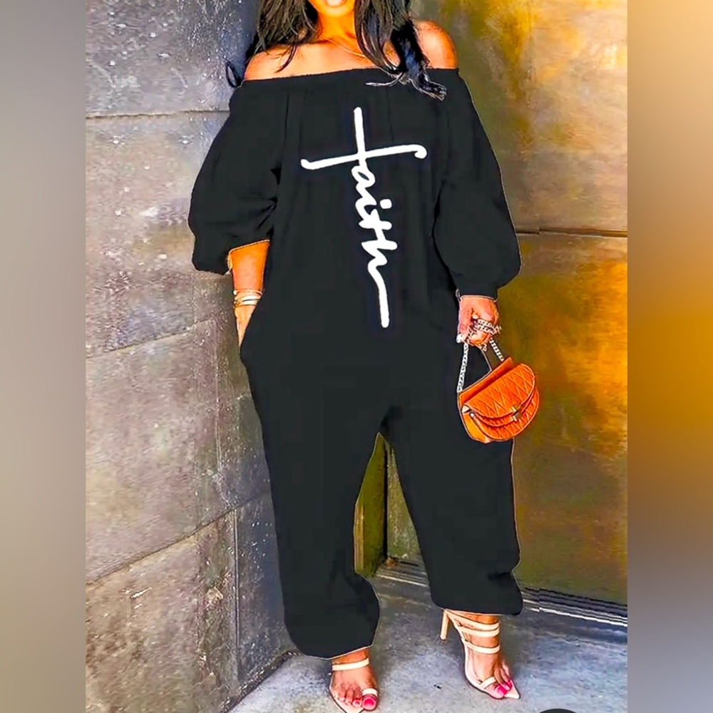 Long Sleeve Faith Embroidered Jumpsuit